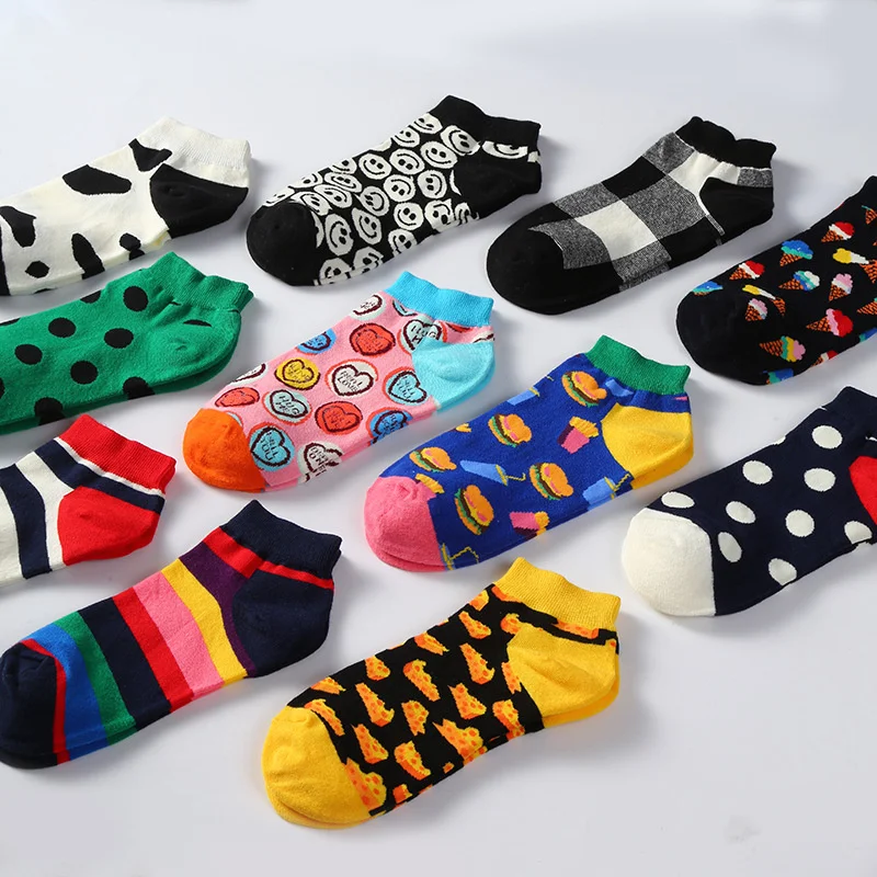 2pairs/lot Casual Women Funny Sock Fashion Harajuku Stripe Lattice Cat Round Dot Printing Personality Casual Ankle Socks