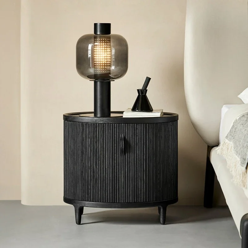 Black oak rolling door solid wood bedside table bedroom locker