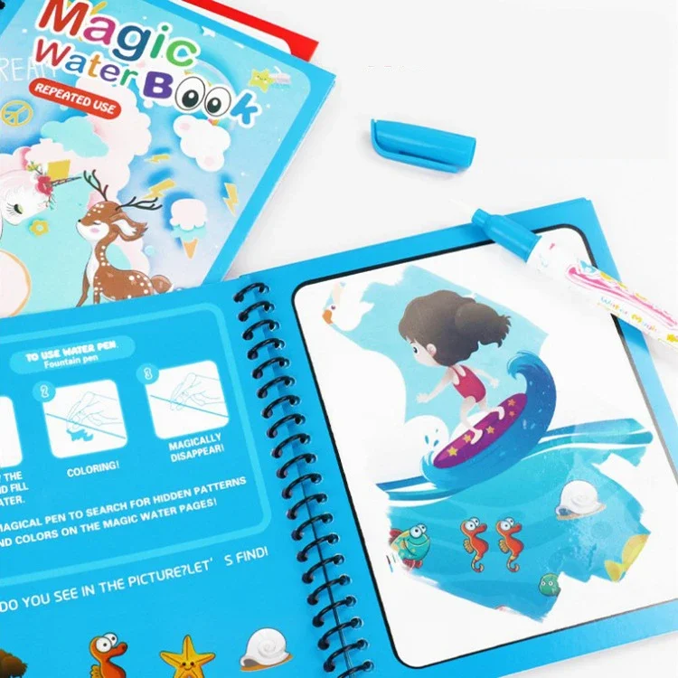 Reusable Magic Water Drawing Book Sensory Early Education Coloring Book Perfect Educational Toys for Kids Ideal Birthday Gift