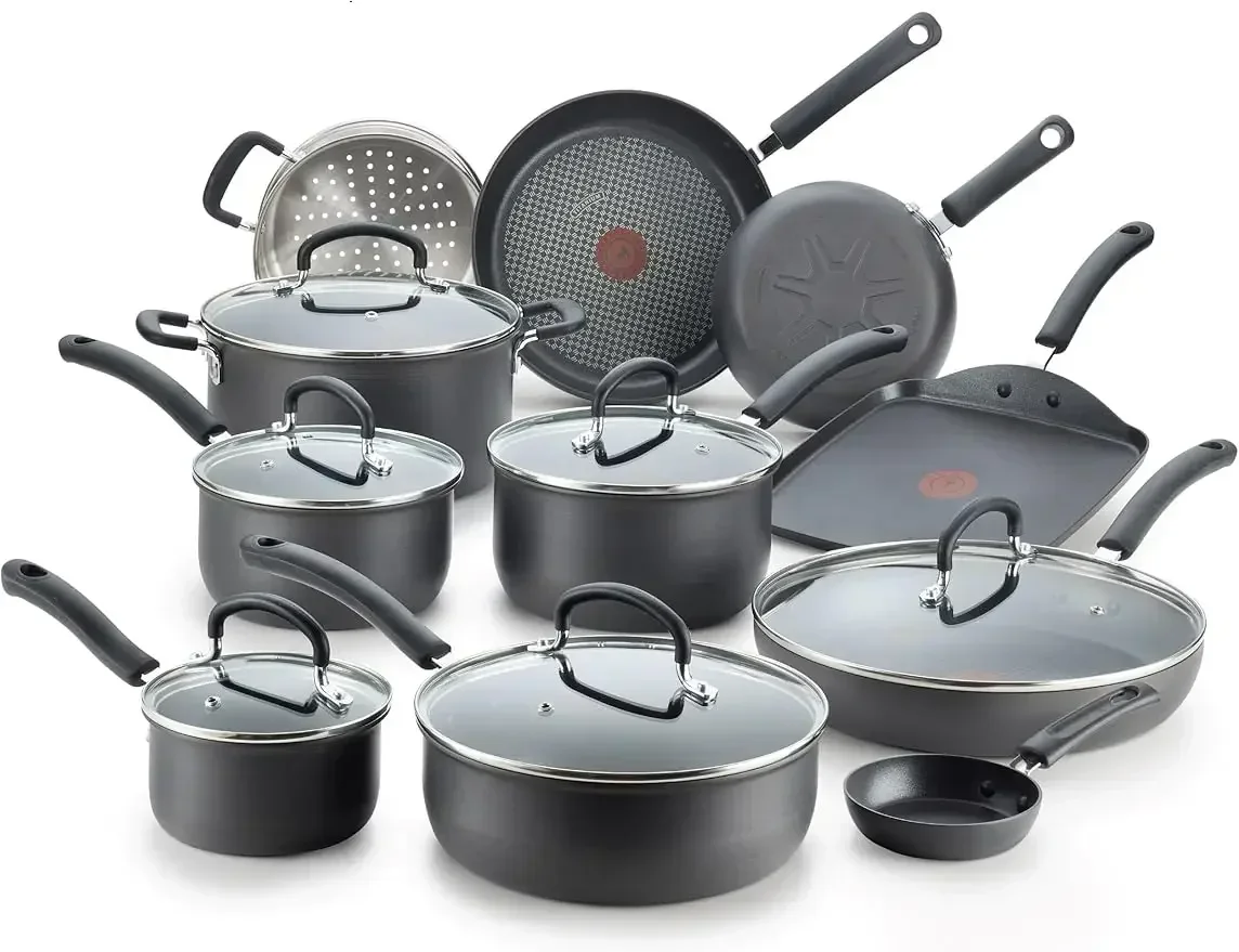 Hot SalesUltimate Hard Anodized Nonstick Cookware Set 17 Piece Oven Safe, Lid Safe Pots