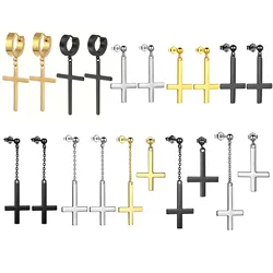 1 Pair Men Women Stainless Steel Inverted Upside Down Cross Earring Church of Satan Temple Occult Satanic Witchy Stud Jewelry