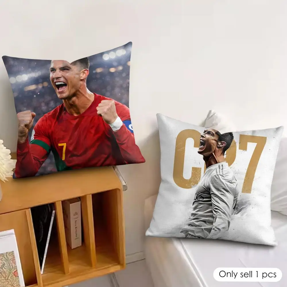 Iconic Football C-Cristiano Ronaldo Cushion Cover Soft Plush Fabric Double-Sided Printed Pillowcase for All Seasons Home Decor