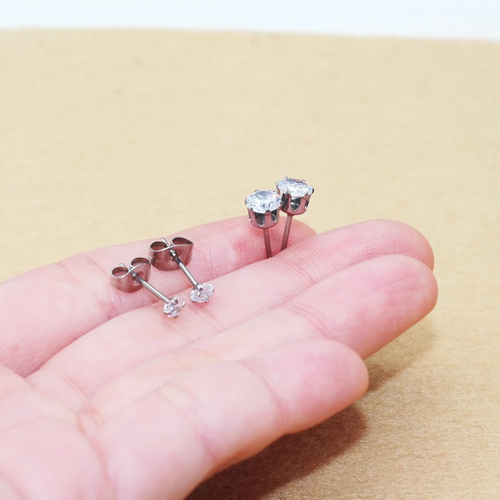 Minimalist Hypoallergenic 5MM White round AAA Zirconia Stud Earrings Stainless Steel Brief Earring for Men And Women