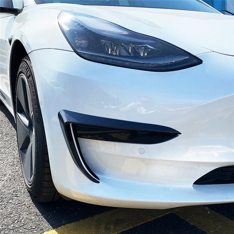 

Car Front Bumper Splitter Spoiler Covers Trim Fog Lights Eyebrow Wind Knife For Tesla Model 3 2017-2023 Parts ABS Carbon Fiber-A