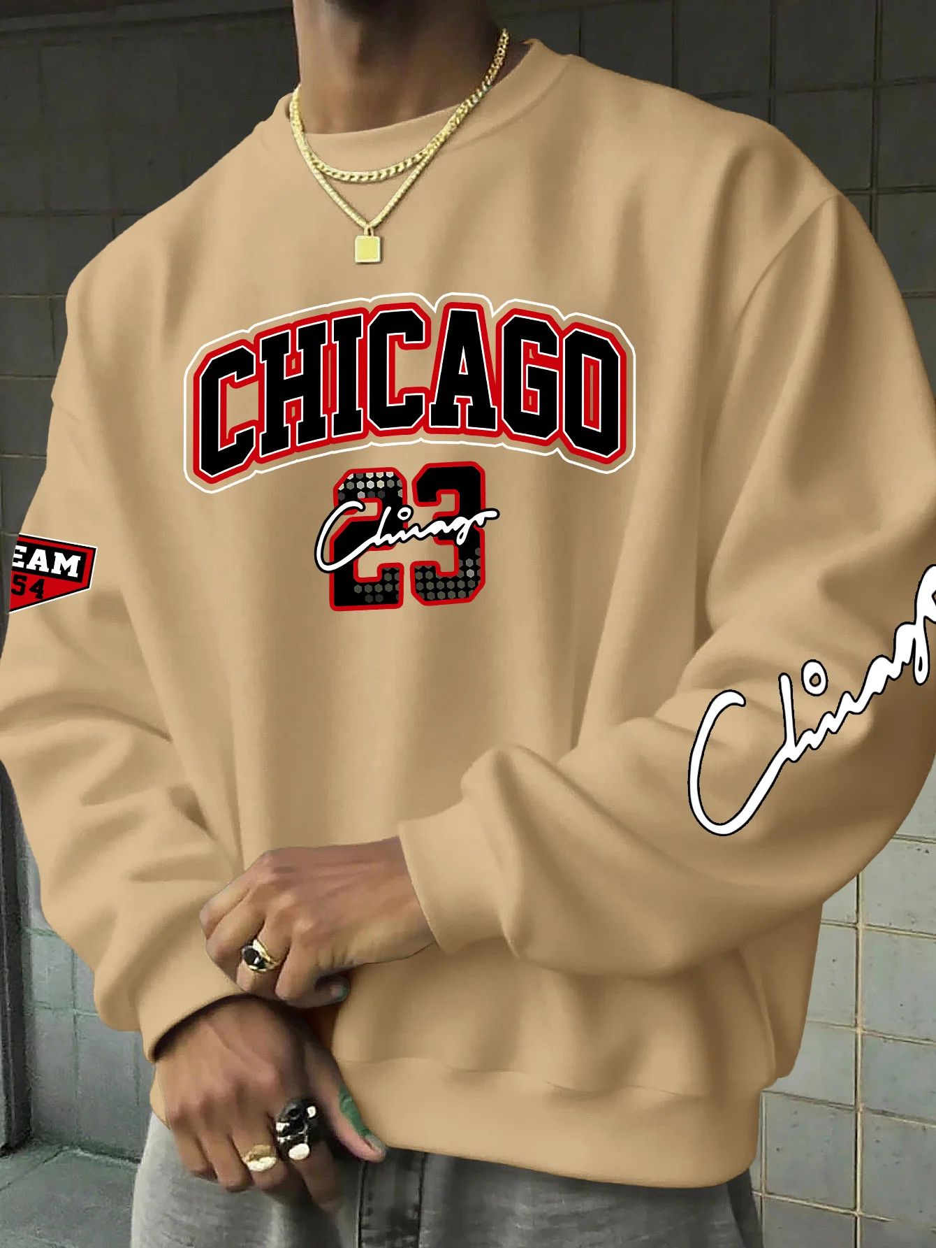 Herren Vintage Chicago 23 Varsity Graphic Crewneck Sweatshirt Retro Sportlicher Pullover, S-XXL – Detail 4