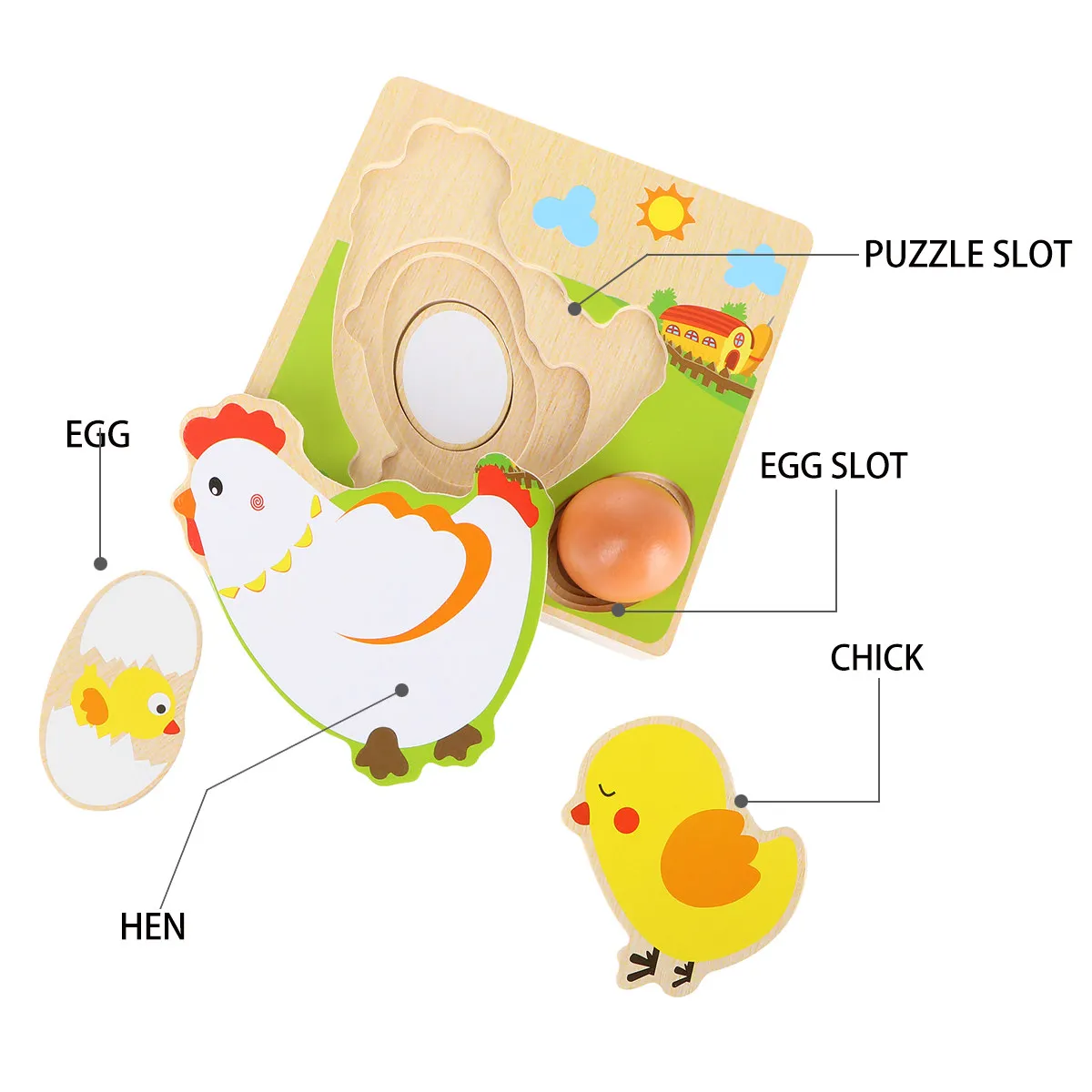 

1Set Wooden Puzzle Hens Lay Eggs Educational Playthings for Kids Early Learning Entertainment Children Parent-Child Interaction