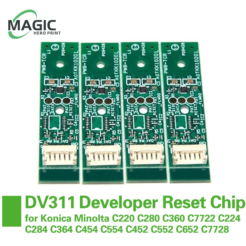 

4PCS DV311 DV512 Developer Reset Chip for Konica Minolta C220 C280 C360 C7722 C224 C284 C364 C454 C554 C452 C552 C652 C7728