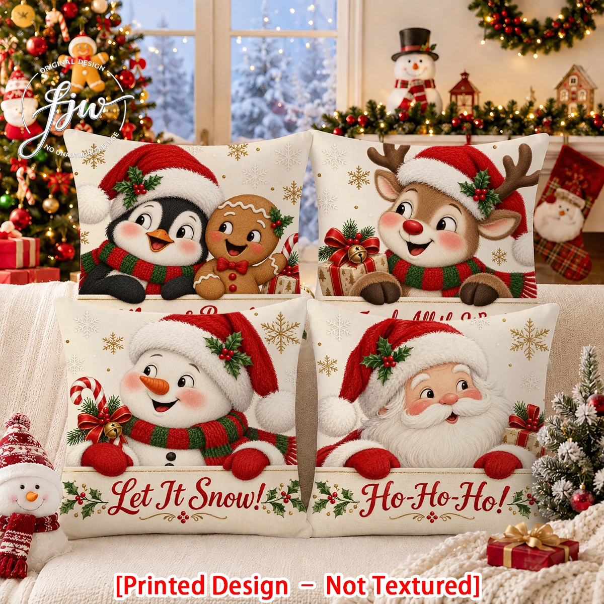 2/4pc Christmas Throw Pillow Covers Cute Santa Snowman Reindeer Penguin Xmas Holiday Decorative Cushion Cases for Sofa Couch Bed