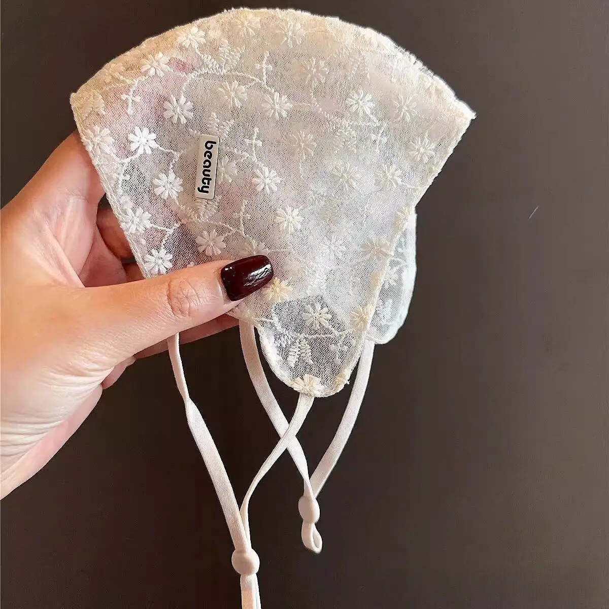 

Spring Summer New Lace Trim Sun Protection Mask Lightweight Semi Transparent Mesh Face Covering Eyelid Protection Embroidered...
