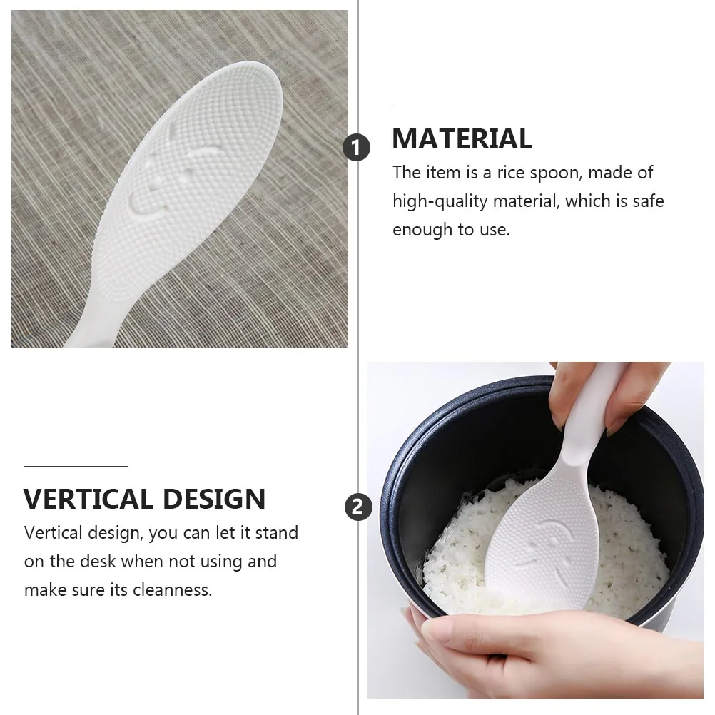 

2pcs Vertical Rice Smiling Face Non-Slip Plastic Non-Stick Standing Design Lightweight Meal Spoon Lovely Pattern Rice Bowl Spoon