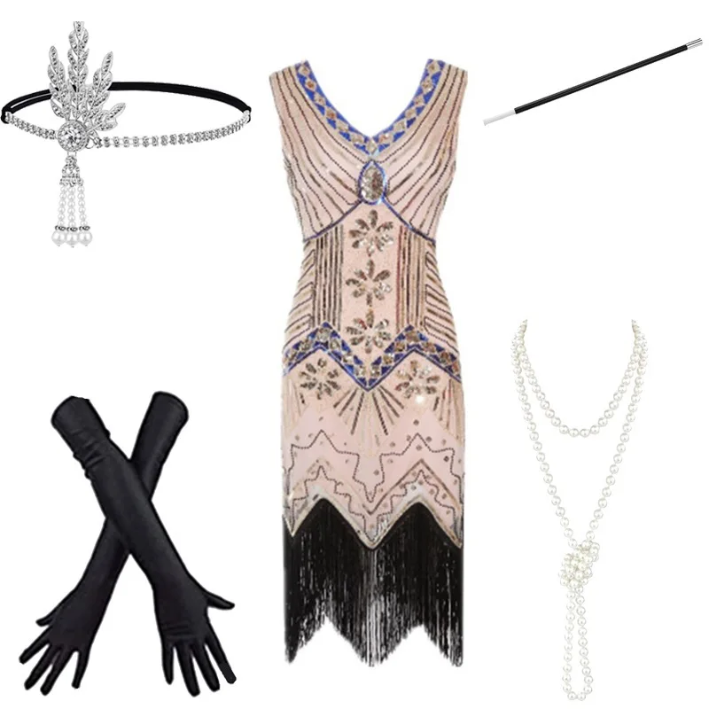 loween New Vintage Evening Dr Gatsby Dr Tassel Skirt Stage Performance Costume Sparkling Chiffon Women's Dr