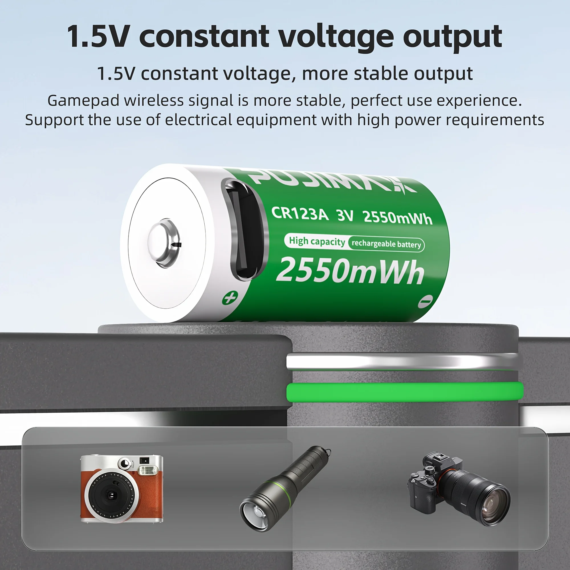 PUJIMAX CR123A Batteries With USB-C Fast Charging Cable-High Capacity 2550mWh Li-ion Polymer Cells For Flashlights Cameras