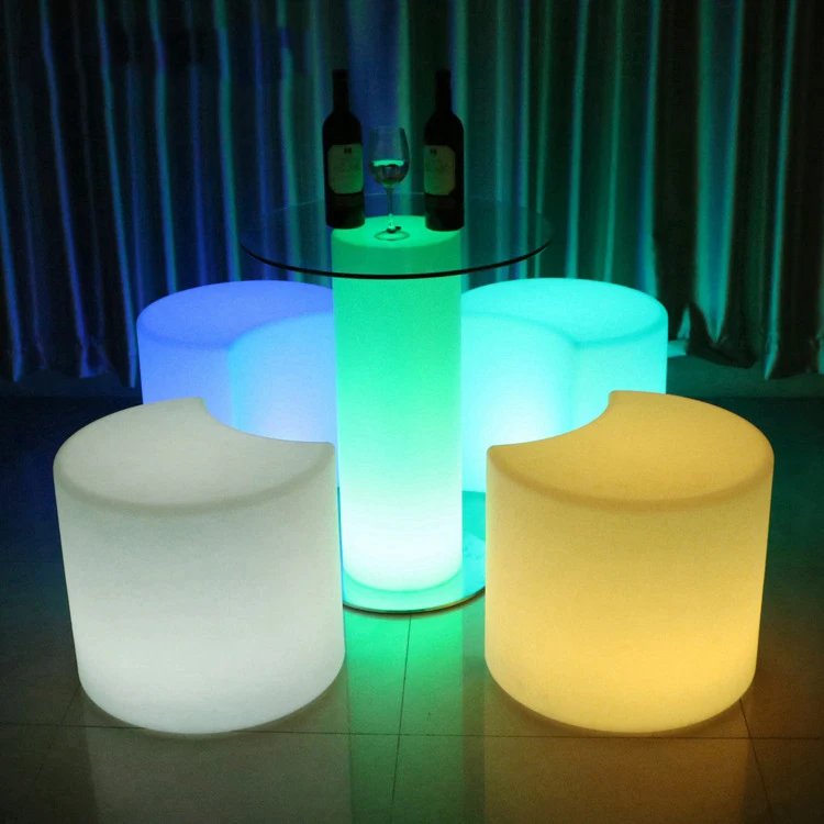 Hot selling simple Luminous furniture bar table 7 colourful lights LED table creative high foot table Coffee shop round table