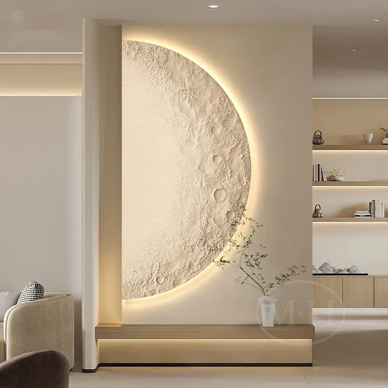 Moon Entrance Painting Abstract Texture LED Ambient Light Mural Modern Minimalist Hallway Corridor Aisle Hanging Painting