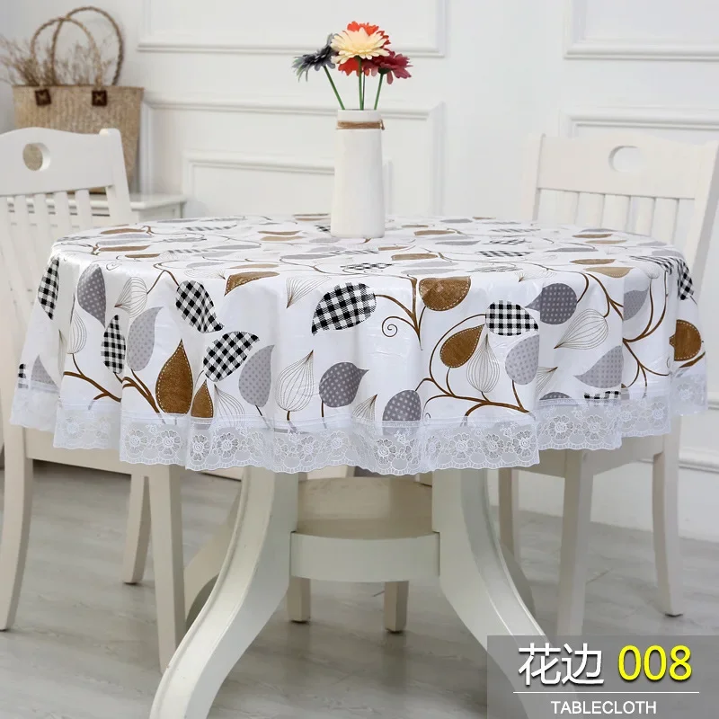 Pvc with Lace Edge Circular Coffee Table Mat PVC Circular Tablecloth Waterproof Anti Scald Anti Oil Wash Free Round Tablecloth