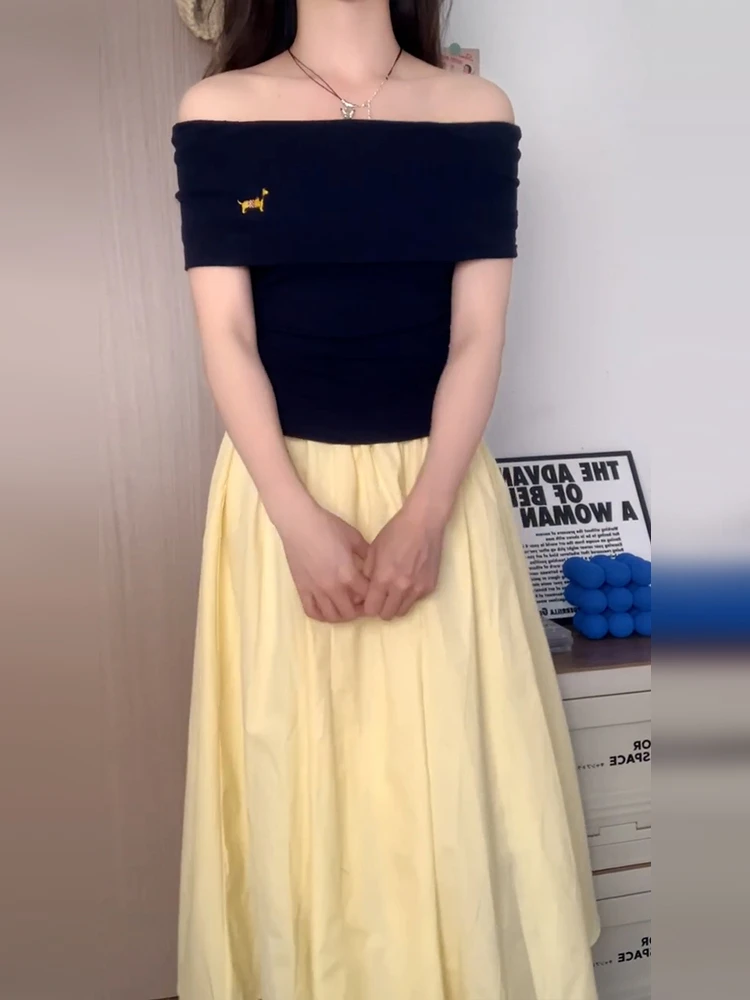 

Милая желтая юбка в Корейском стиле, женская модная юбка трапециевидной формы со средней талией, утягивающая длинная юбка для молодежи