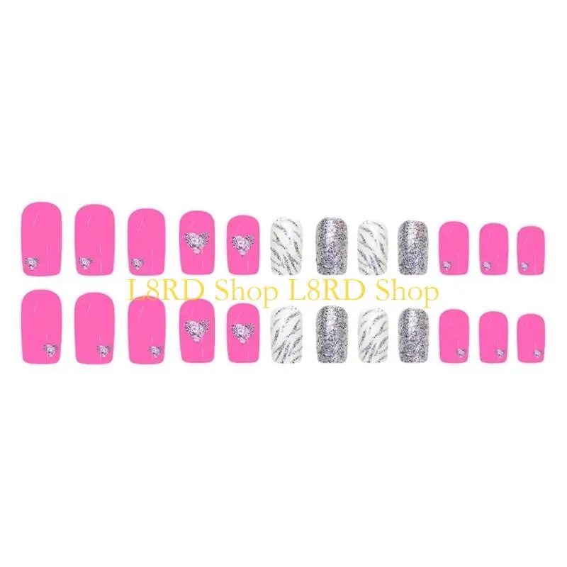 l8rd 24pcs เงินระยิบระยับเล็บกดเล็บทำเล็บสำหรับวันวาเลนไทน์