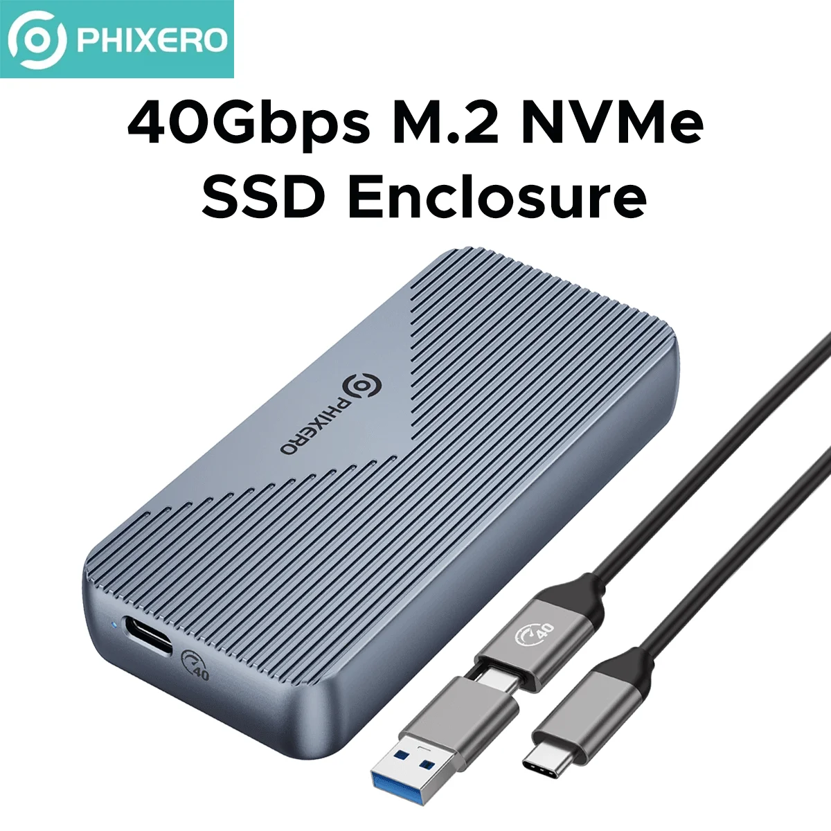 PHIXERO USB4.0 40Gbps M.2 NVMe SSD Enclosure, Thunderbolt 3/4 Compatible External Hard Drive Case