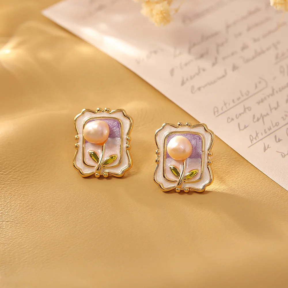 

Fashionable and Exquisite Monet Garden Oil Painting Style Earrings Niche Light Luxury Earrings Retro Style Earrings for Women