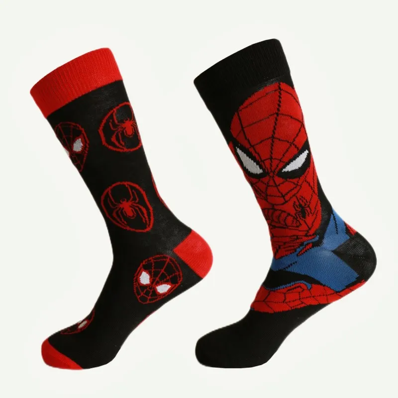 4 Pairs of Men\'s Novel Cartoon Anime Hero Spider Man Fashionable Casual Sports European and American Mid Tube Compression Socks