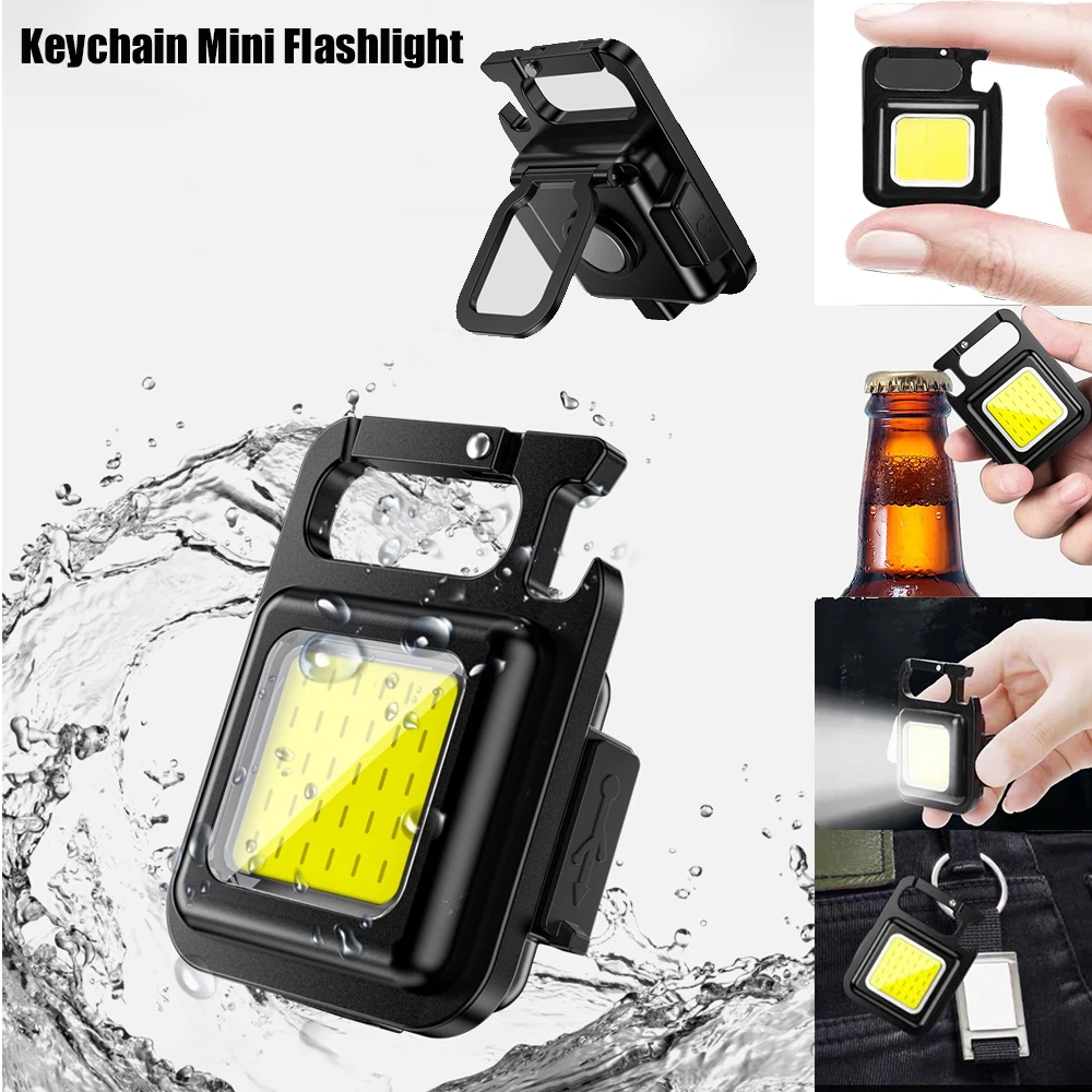 5PCS Mini LED Keychain Light Mutifuction Portable Pocket Rechargeable Work Light with Corkscrew Outdoor Camping Fishing Climbing