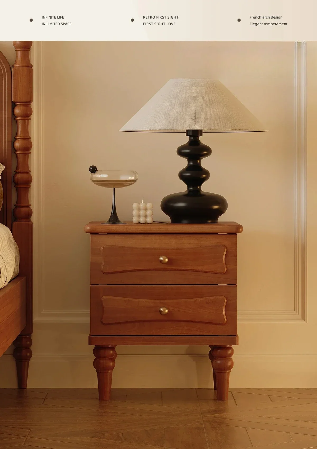French Retro Bedroom Solid Wood Household Small Storage Cabinet Ultra Narrow Bedside Locker