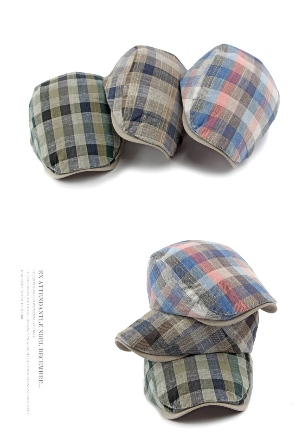HT4629 Herren- und Damen-Baskenmützen, Vintage Künstler- und Malermütze, Karierte Baskenmütze, Verstellbare Ivy-Flatcap für Männer und Frauen, Frühling/Sommer 2026 Baskenmütze – Detail 3