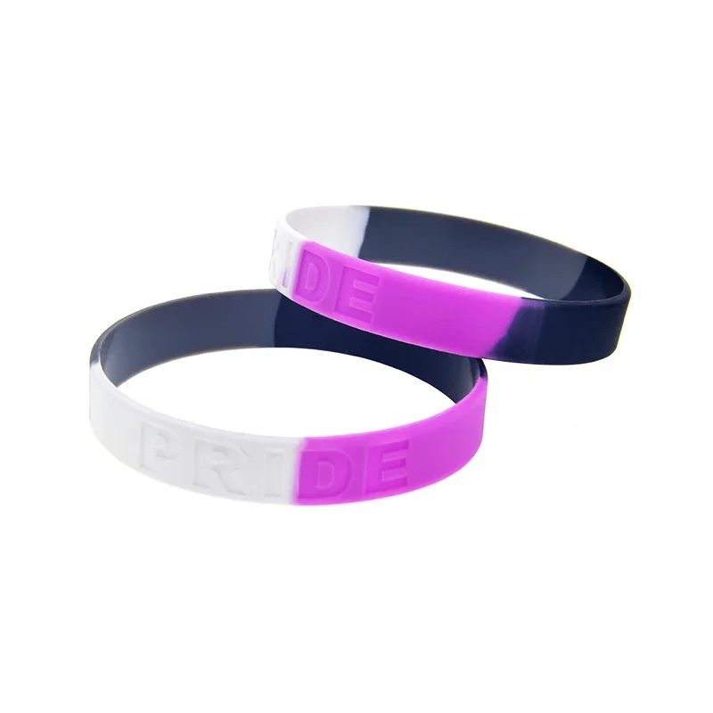 50 Pcs Black Gray White Pink Subsection Color Pride Silicone Bracelet Adult Size