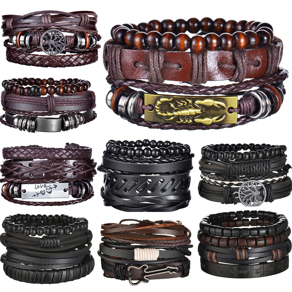 Vintage 3/4pcs/Set Bracelets For Men Fashion Letters Love Leather Bracelet & Bangles Multilayer Wide Wrap Jewelry Gift New Trend