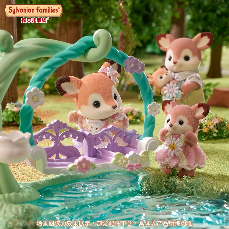 Sylvanian Families Calico Critters Mädchen Kinderspielzeug Miniatur Anime Figur Puppe Kinderspielzeug Geschenk Hirschbabys Blumenschaukelset