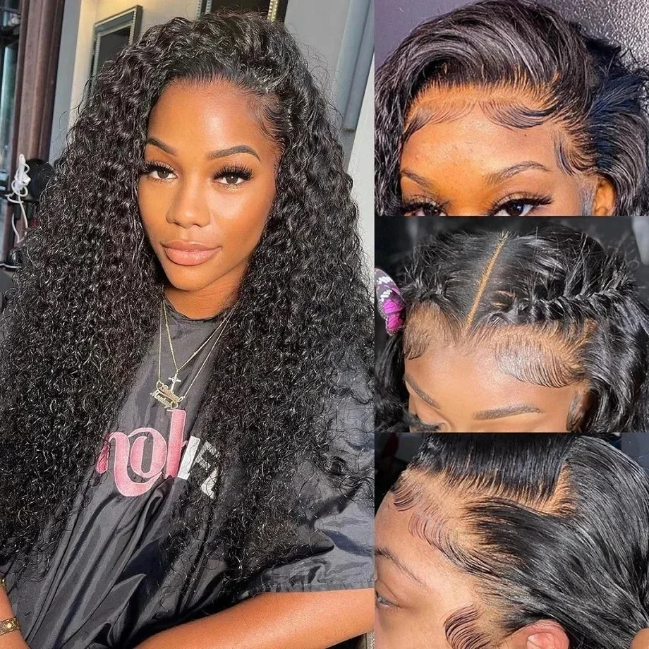 Perruque bouclée Deep Wave Lace Front Wig sans colle, cheveux humains, transparent, HD 13x6, 13x4, 180%, prêt à porter, 30 ", 34", 36"