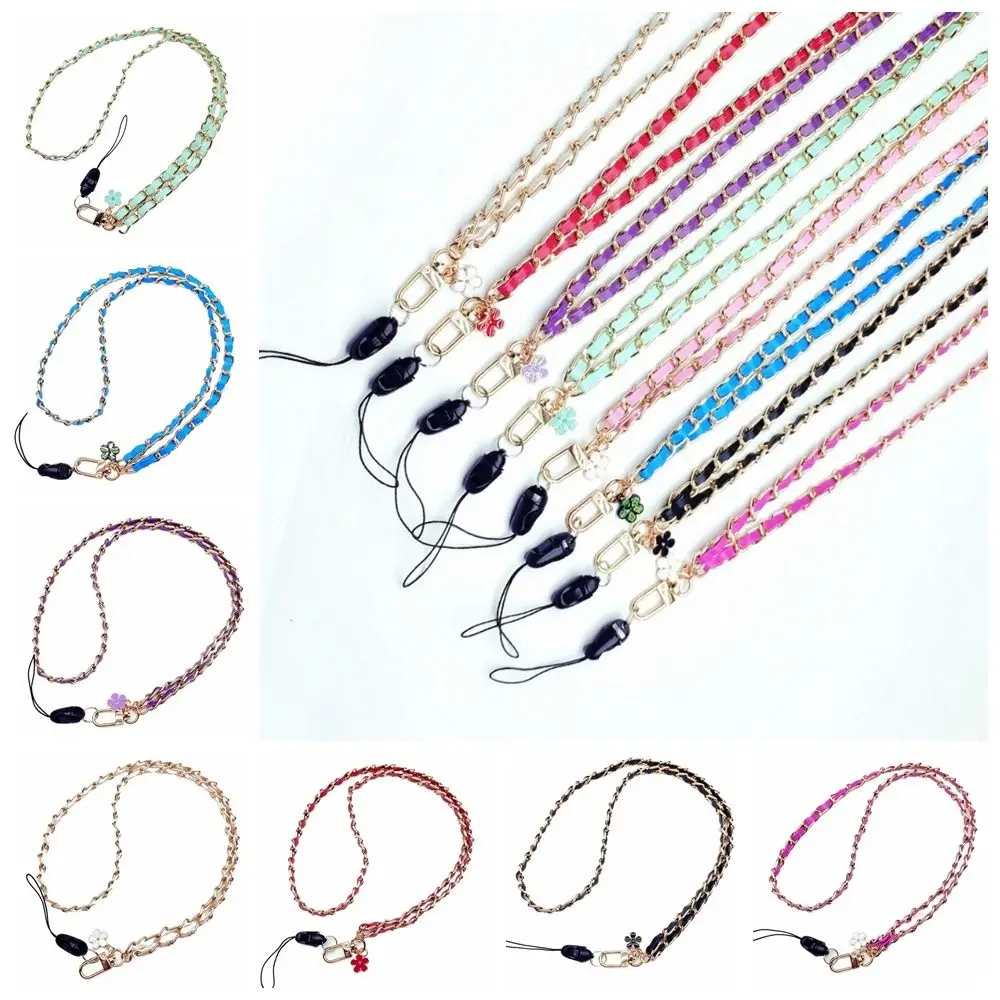 Sweet PU Leather Mobile Phone Strap Metal 45cm(17.72in) Metal Leather Chain Mobile Phone Hanging Rope for Phone Hanging