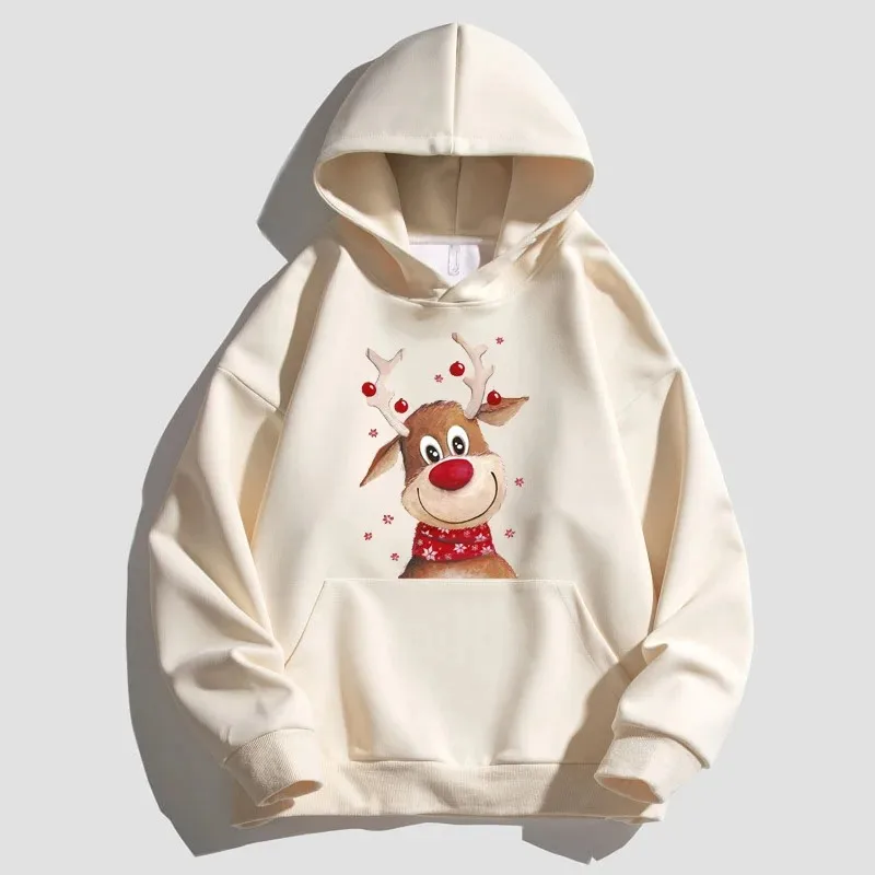 

Christmas Deer Men's Hoodies Hoody Brushed Fleece for Warmth Sweatshirt Women 100%Cotton Streetwear Pullover Sweater S-5XL