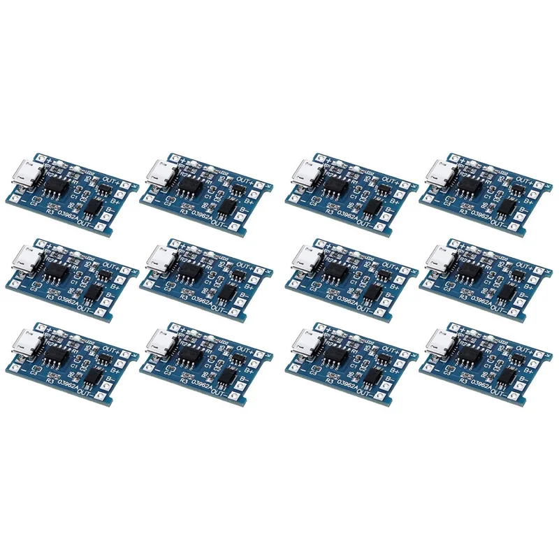 ABGI-12PCS For TP4056 Charging Module With Battery Protection 18650 BMS 5V Micro-USB 1A Charge Board For 18650