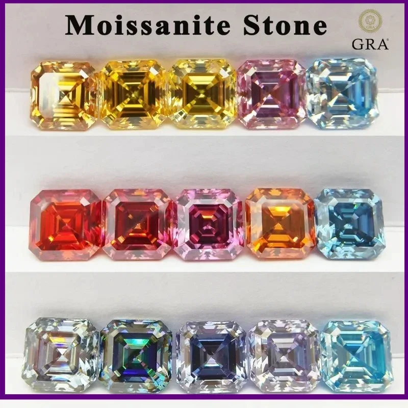 

M-Moissanite Stone Multiple Colors Asscher Cut VVS1 High Quality Loose Gemstones for Custom Jewelry Making with GRA Certificate