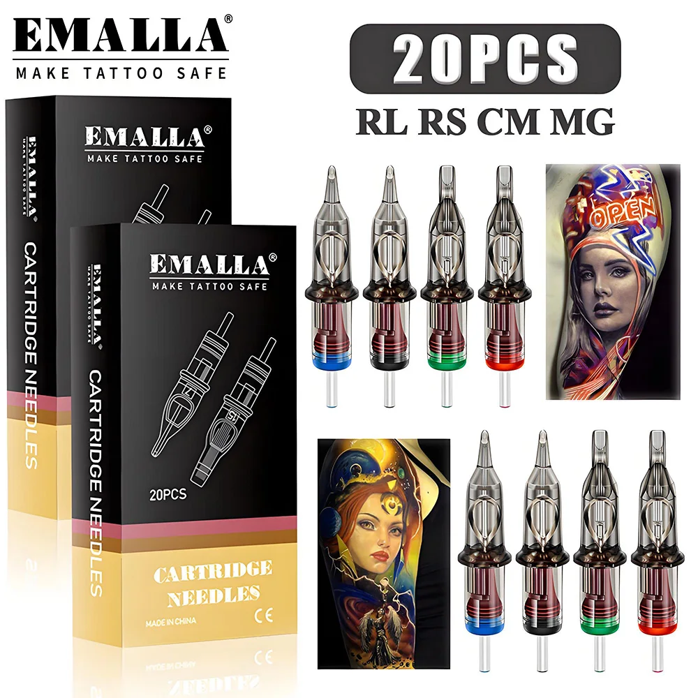 

20PCS EMALLA Gray Tattoo Cartridge Needle Disposable RL RS M1 CM Sterilized Cartridge Needles for Tattoo Machine Pen Supply