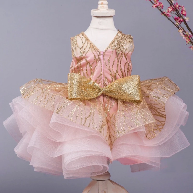 Vestidos de flores brillantes de lujo para niñas, vestidos de capas con apliques de princesa sin mangas para boda, cumpleaños, vestidos de primera comunión