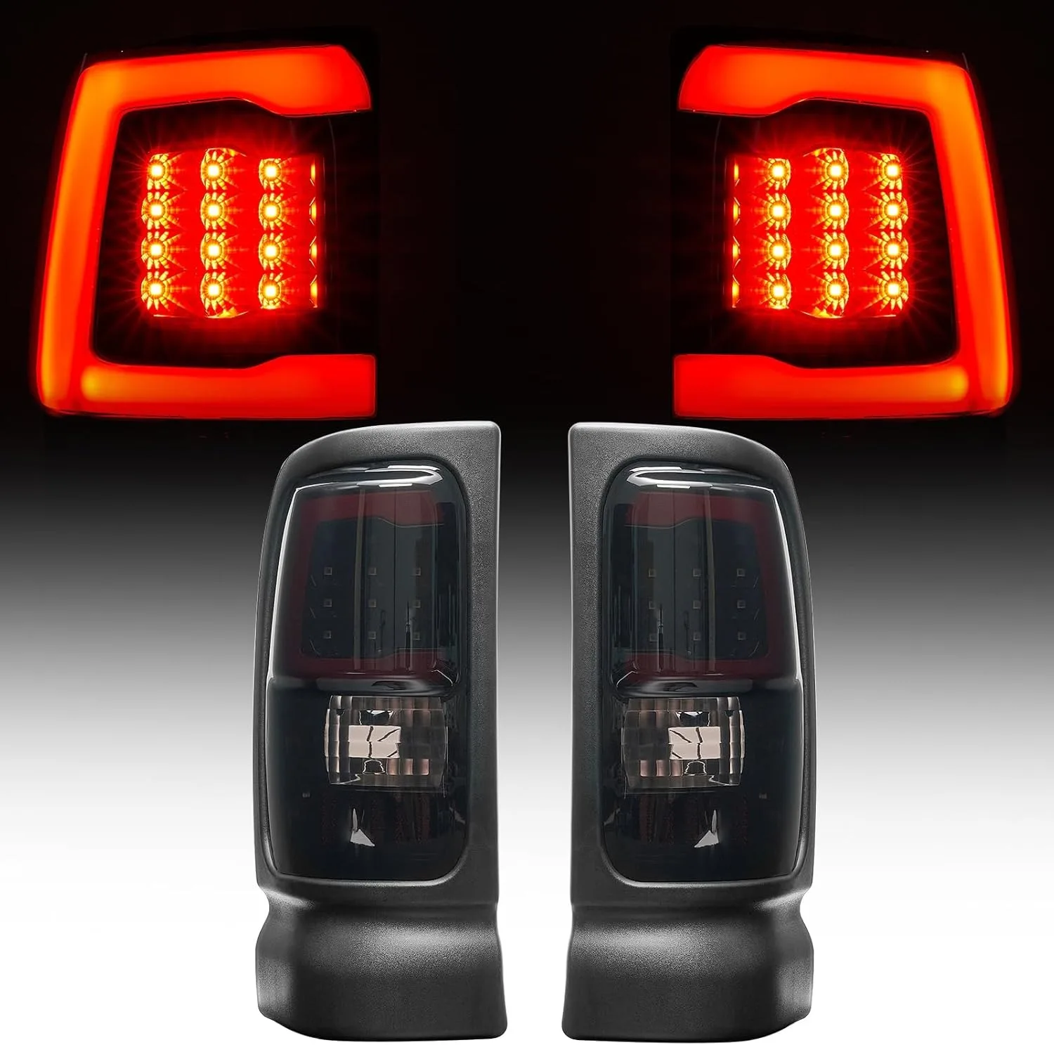 

Tail Lights for 1994-2001 Dodge Ram 1500 2500 3500 Truck Black Smoke C-Bar LED Tube Replacement Tail Lights Signal Lamp Pair