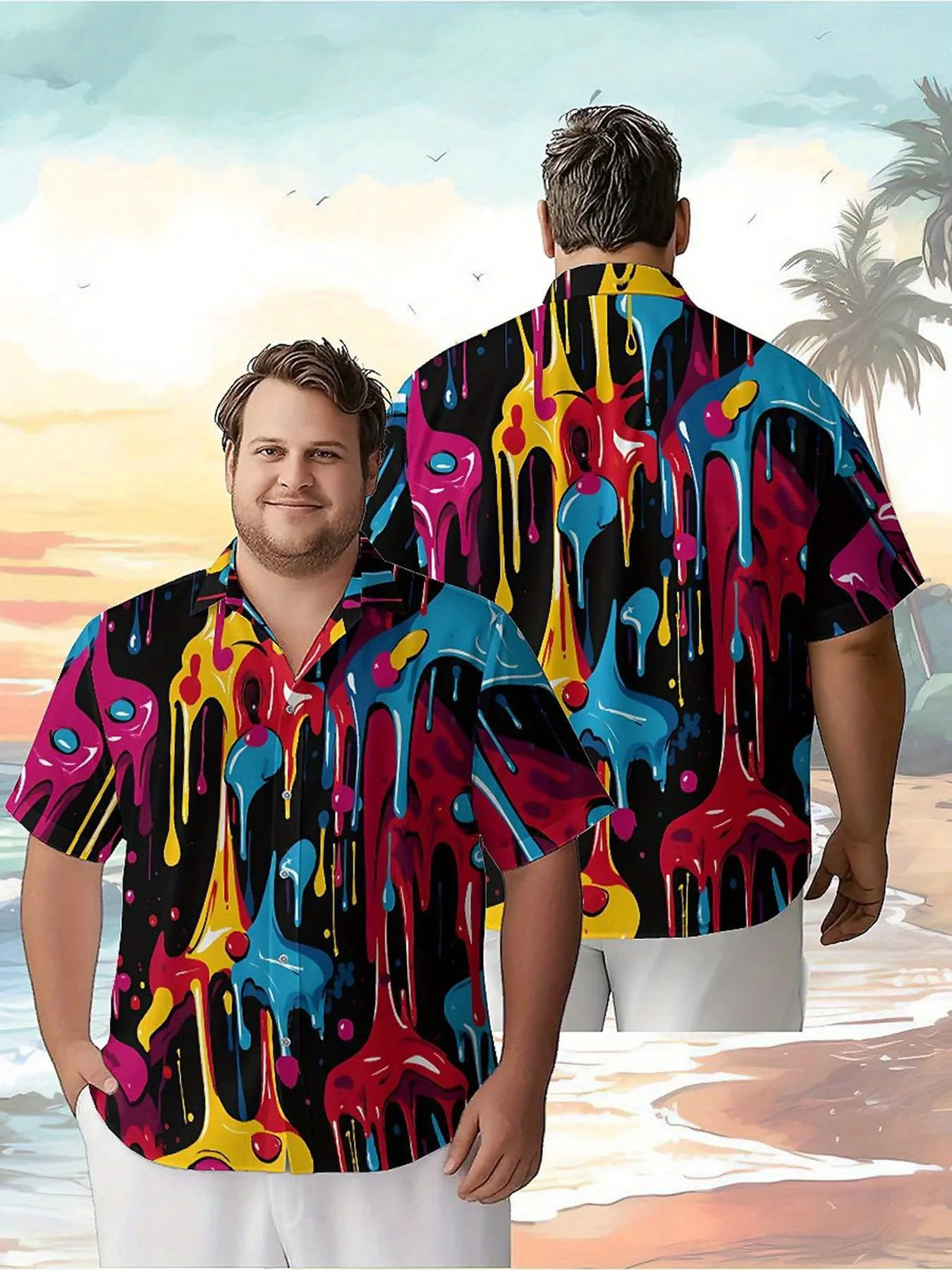 

Men's Plus Size Hawaiian Shirts Colorful Splash Art pattern,New in Summer Fashion Tops,Hip Hop Rock Streetwear
