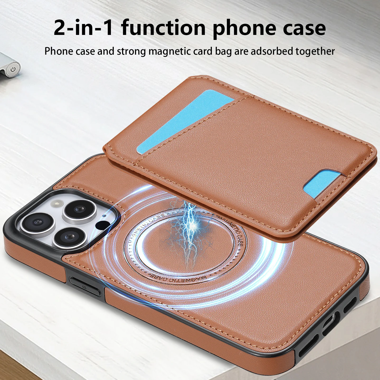 

2 in 1 Detachable Cards Solt Leather Magnetic Case For iPhone 16 Pro Max 15 Plus 14 13 12 Vertical Bag Pocket For Magsafe Cover