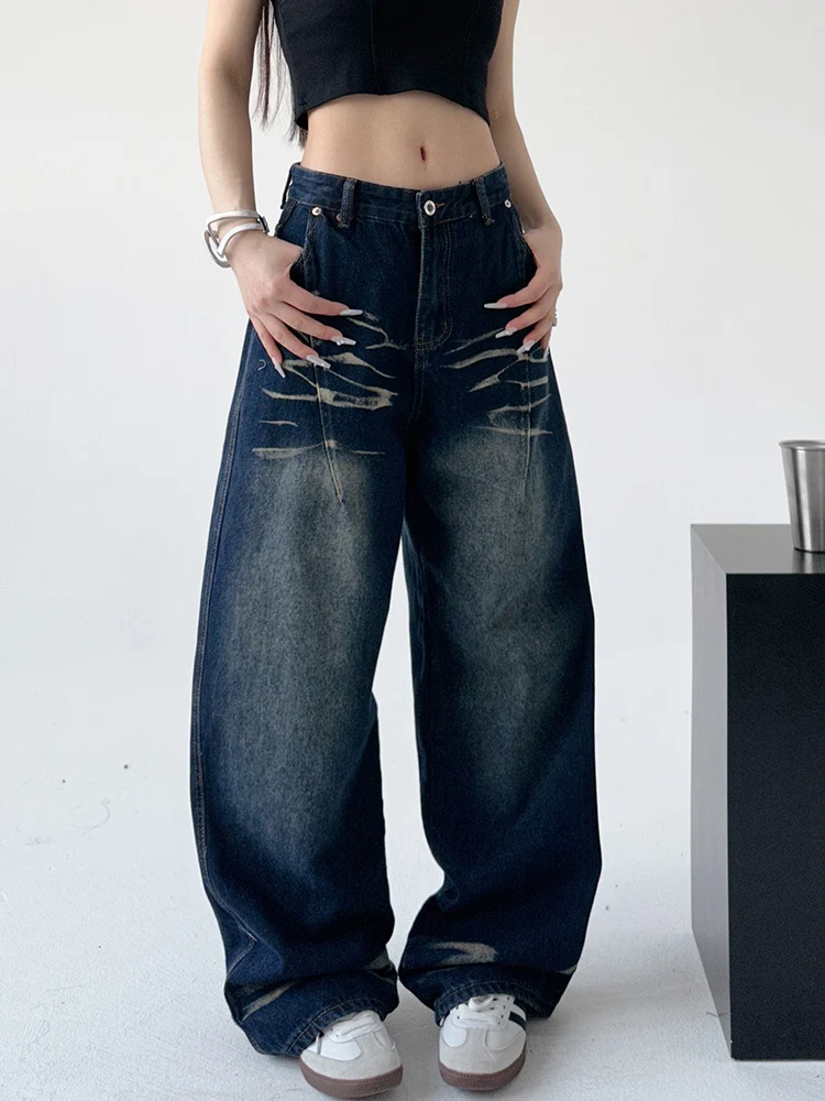 

Женские голубые джинсы Y2k, винтажные мешковатые джинсовые брюки в стиле Харадзюку, ковбойские брюки большого размера в стиле 90-х, одежда в стиле 1920-х, 2000