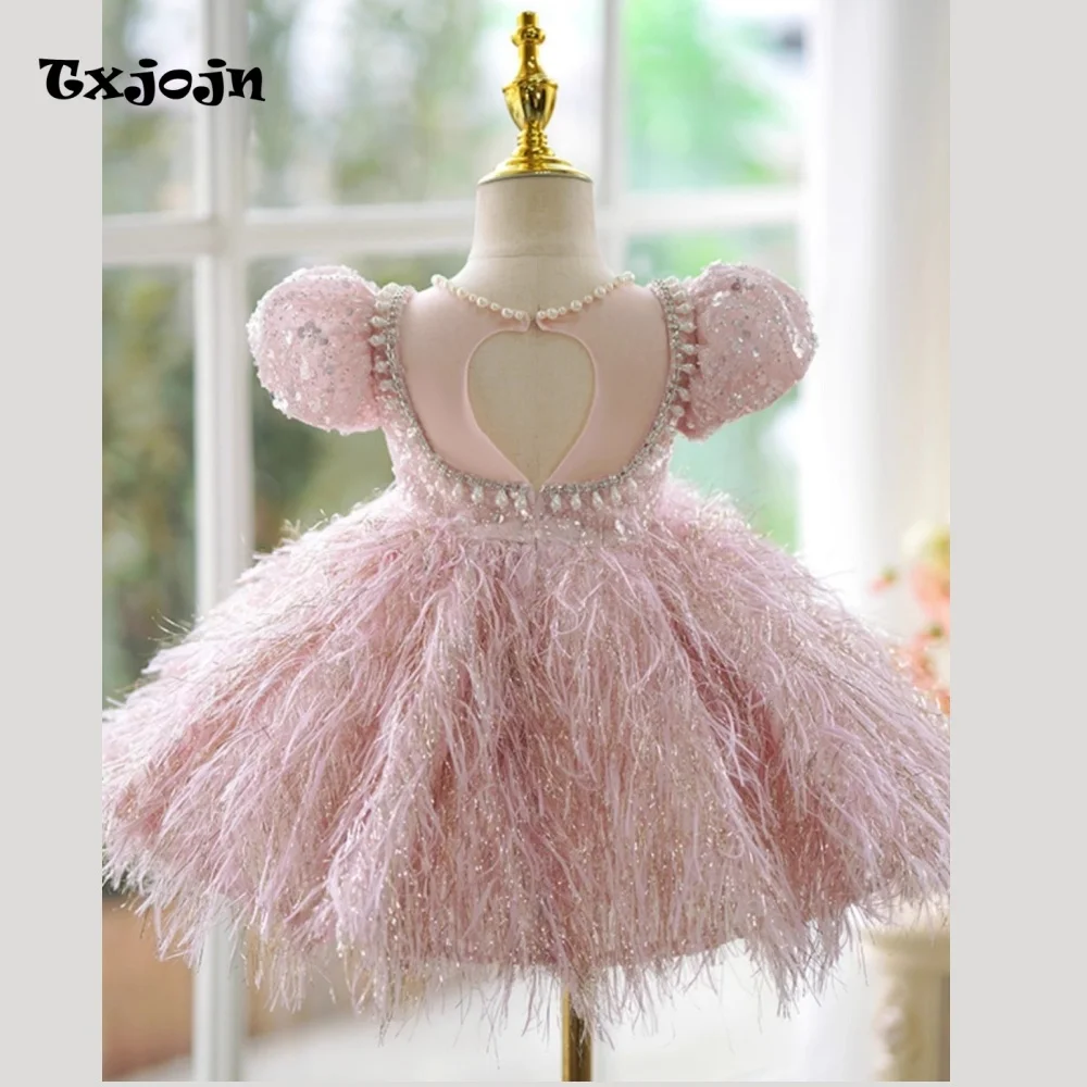 Luxury Baby Girl Princess Dress Puff Sleeve Feather Toddler Teens Child Vestido Wedding Party Birthday Baby Clothes 1-14 Year