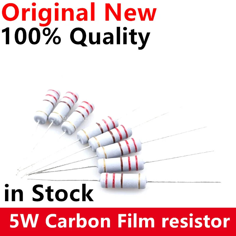 10pcs 5W 5% Carbon Film resistor 1R ~ 1M 2.2R 10R 22R 47R 51R 100R 150R 470R 1K 4.7K 10K 47K 1 2.2 10 22 47 51 100 150 470 ohm