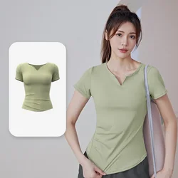 Pilates Fitness Gym T-Shirts Women Quick Dry Yoga Tees Short Sleeve Pleated Workout Running Clothing Sports Camisas De Mujer