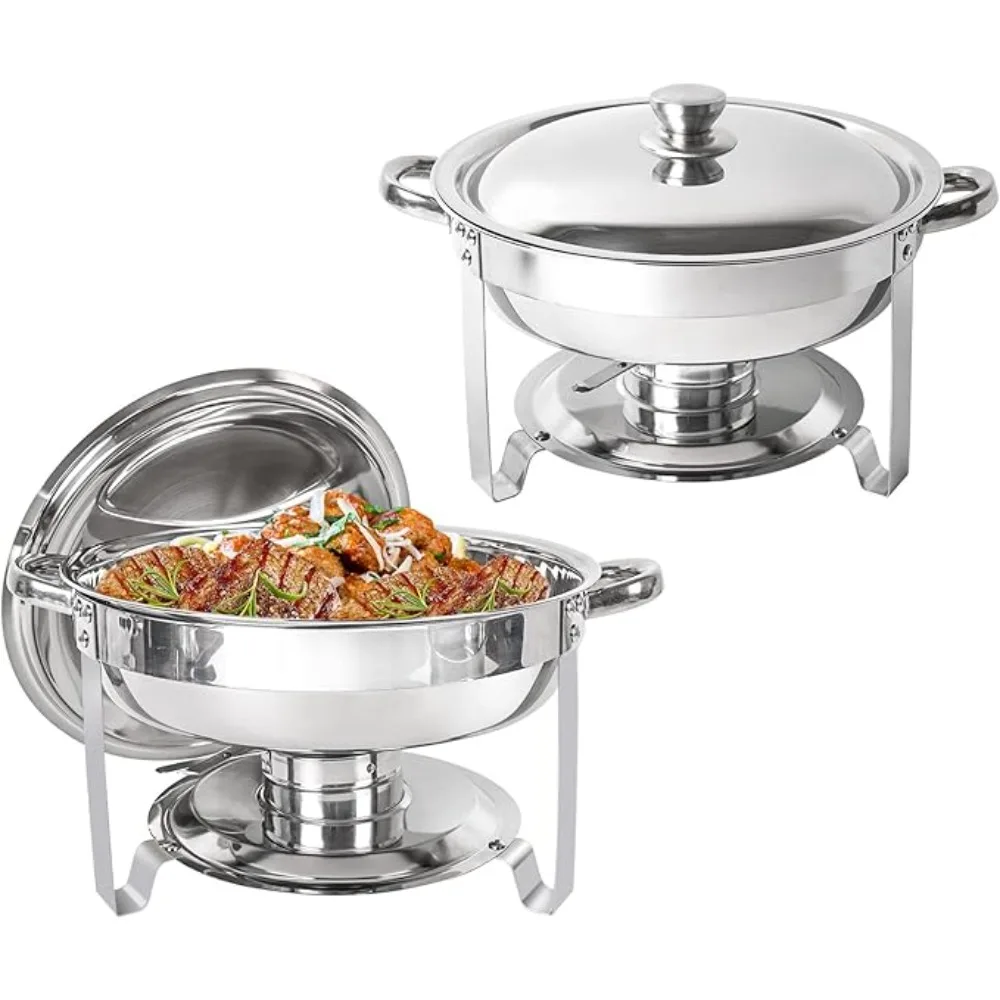 Chafing Dish Buffet Set of 2 Pack, 5QT Round Stainless Steel Chafer for Catering, Upgraded Chafers and Buffet Warmer Sets