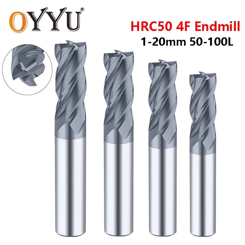 

OYYU Solid Carbide Tungsten Steel End Mills HRC50 4 Flute CNC Milling Cutter Router Bit 1mm 6mm 8mm 10mm 12mm M16 1-20mm Endmill