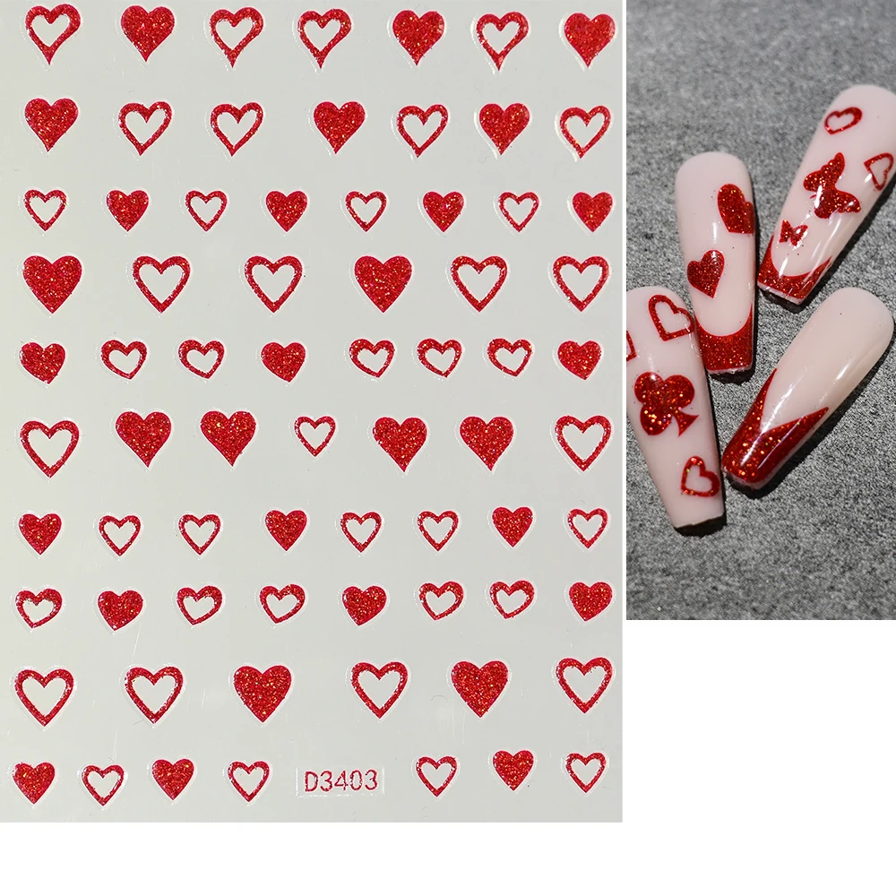 1 foglio 3D rosso glitter linea francese/curva adesivi per nail art onda/amore/stella/farfalla adesivo cursore striscia di turbolenza decalcomanie per manicure