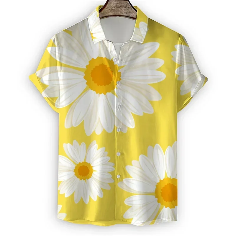 

Small daisy print men's short sleeve shirt hawaiian casual comfortable lapel men's tops loose street fashion shirt summer