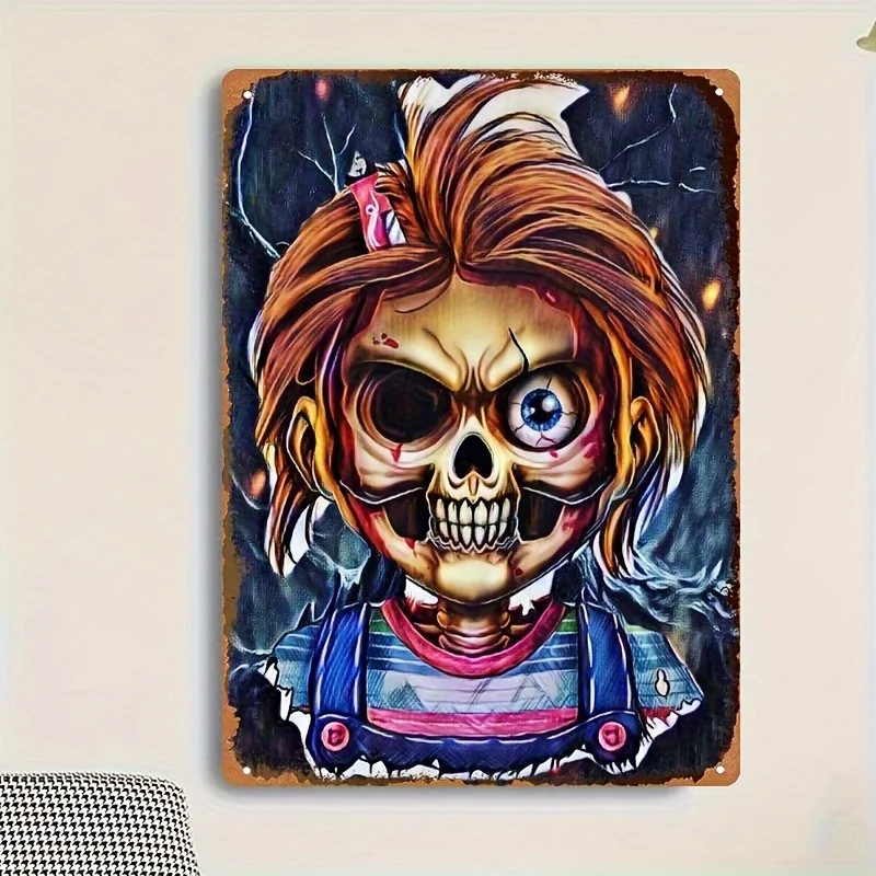 Letrero Metálico Vintage de Esqueleto con Cabello Colorido y Pañuelo - Placa de Hierro Retro para Decoración de Hogar, Bar, Cafetería, Garaje