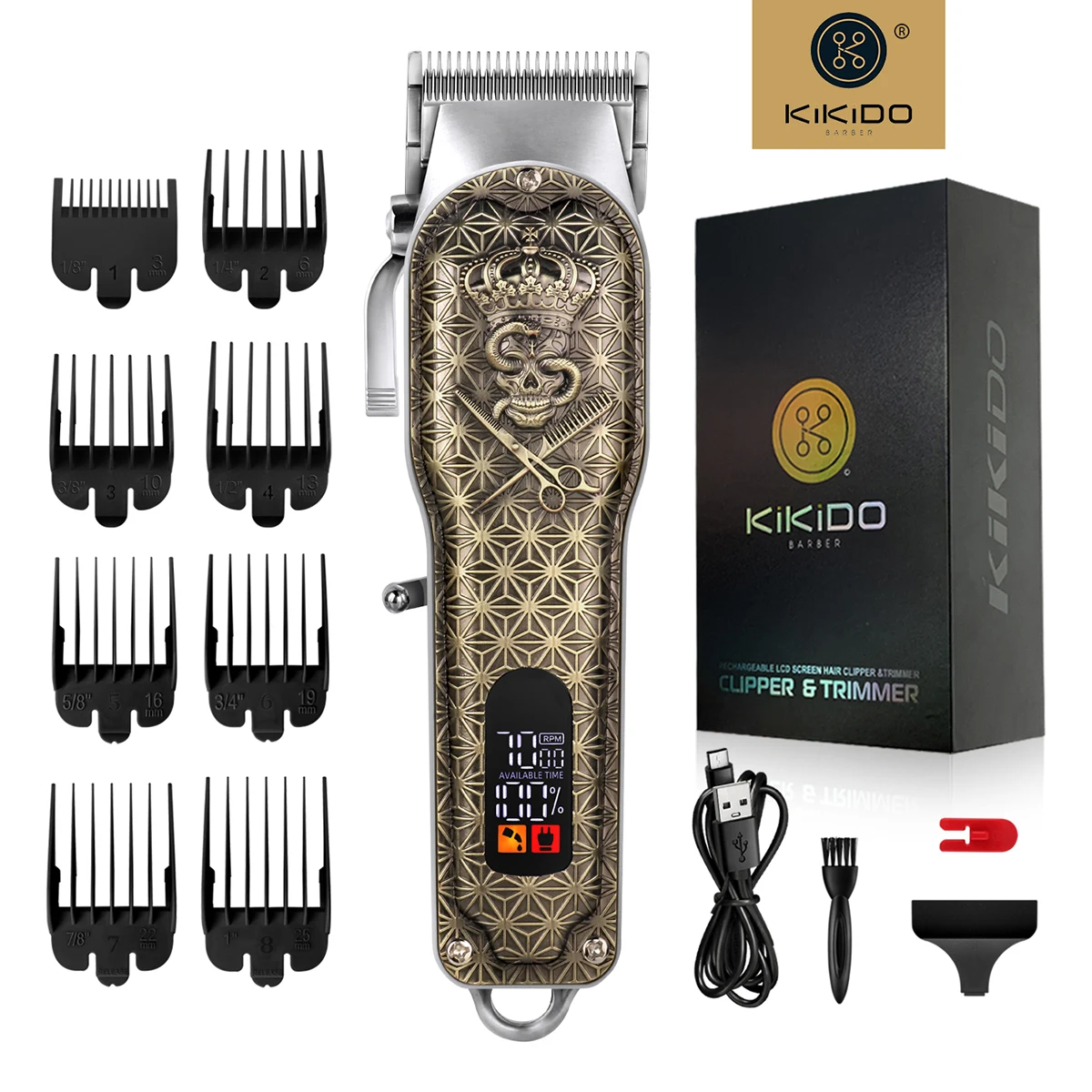 

KIKIDO Metal Hair Trimmer For Men Electric Cordless Hair Clipper Professional Barber Haircut Machine Rechargeable Set KK-806C-KL